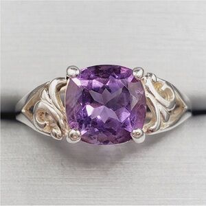 Genuine Cushion Cut Purple Amethyst 925 Sterling Silver Ring